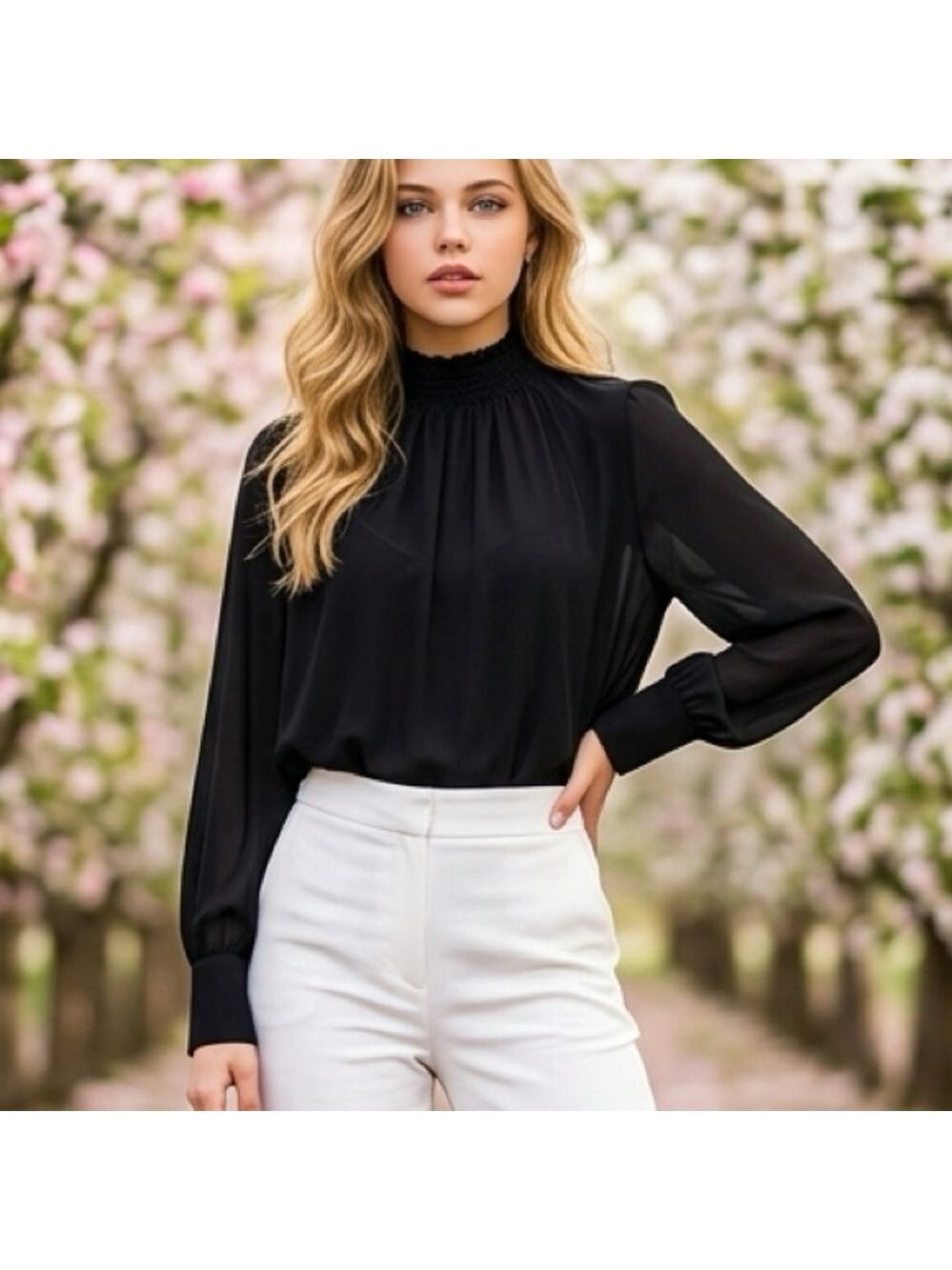 H&M Elegant Black Pleated Blouse